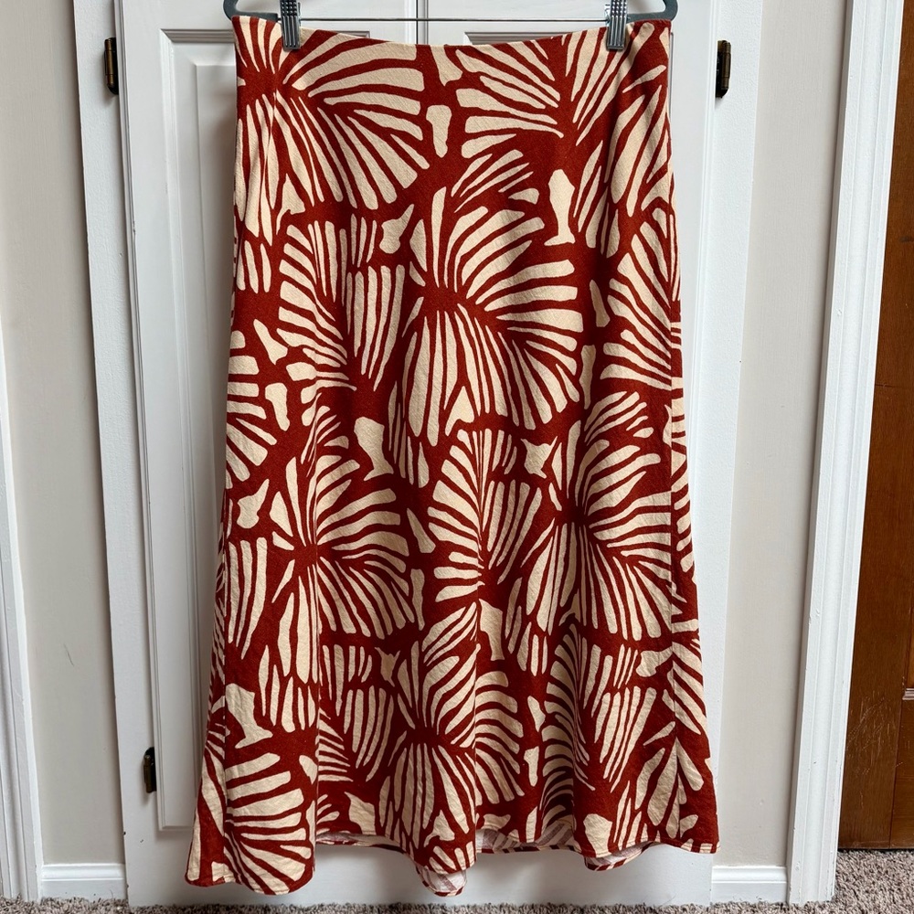 Banana Republic Factory Linen Blend Skirt Orange & Cream Tropical Size Large - Picture 2 of 10